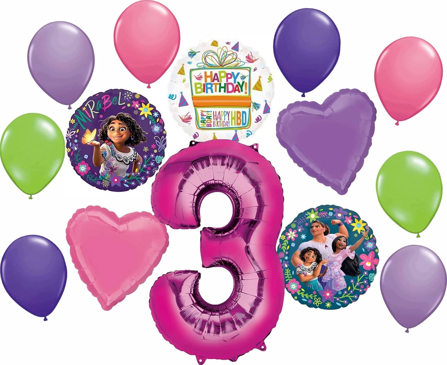Suministros para fiesta de 3er cumpleaños de Encanto para decoración de ramo de globos