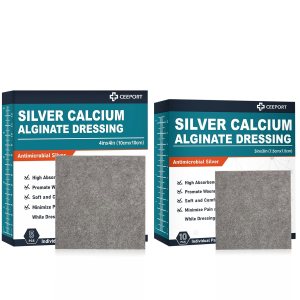 Apósito de alginato de calcio plateado (4 x 4 pulgadas, paquete de 5 + 3 x 3 pulgadas, 10 unidades), gasa altamente absorbente, apósito plateado Apósito de alginato de calcio plateado (4 x 4 pulgadas, paquete de 5 + 3 x 3 pulgadas, 10 unidades), gasa altamente absorbente, apósito plateado