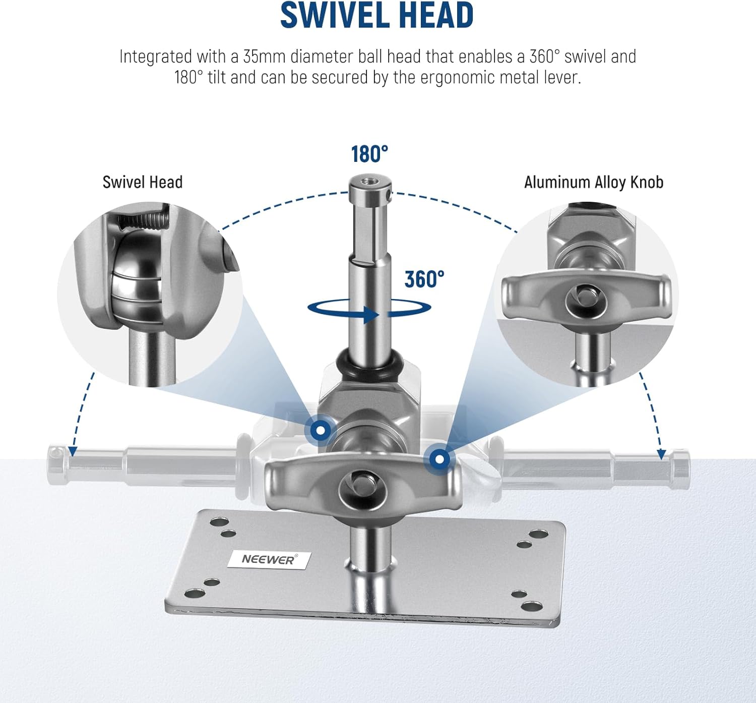 NEEWER ST-WM2 – Pasador de pared para techo de 6.5 pulgadas con cabeza de bola giratoria de 360 y 10 tornillos, soporte de pared para estudio