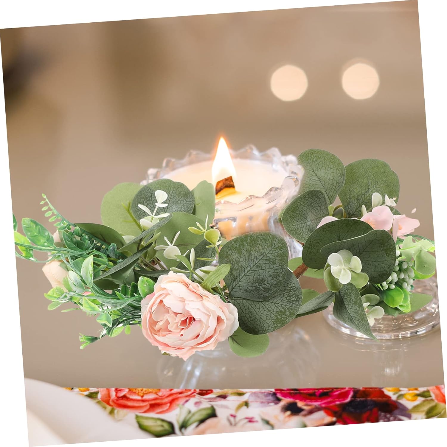 Abaodam Guirnalda de velas artificiales de eucalipto, coronas de vela de primavera, mini corona, mini anillo de vela, mini corona de ramitas, mini