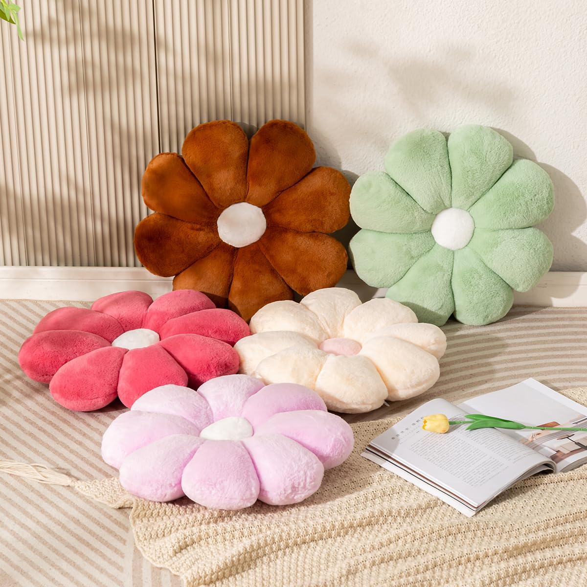 Almohada de flores, almohadas negras de 17.7 pulgadas, almohadas decorativas negras, almohada de flores, cojines de piso de flores para lectura y