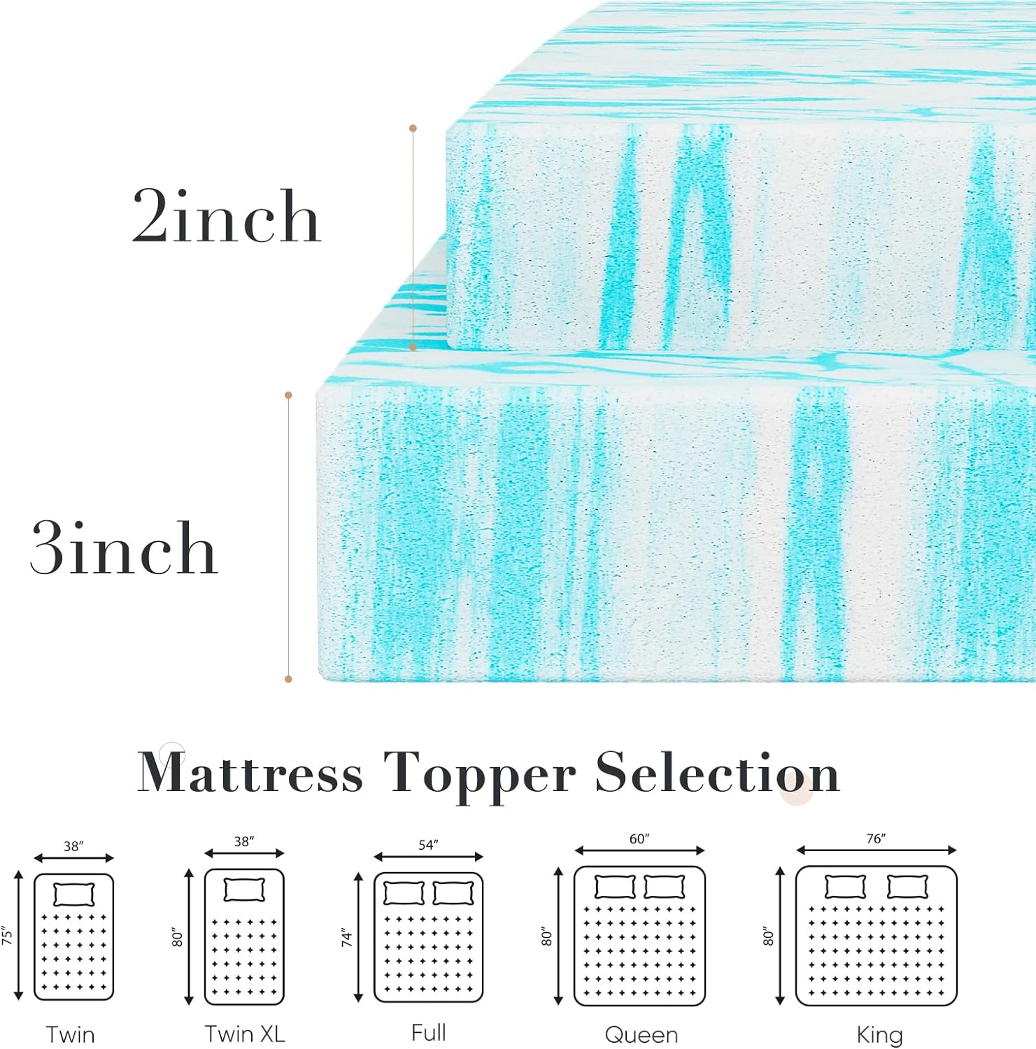 DUMOS Cubrecolchón King de espuma viscoelástica de gel de 3 pulgadas para dolor de espalda, certificado CertiPUR-US, color azul