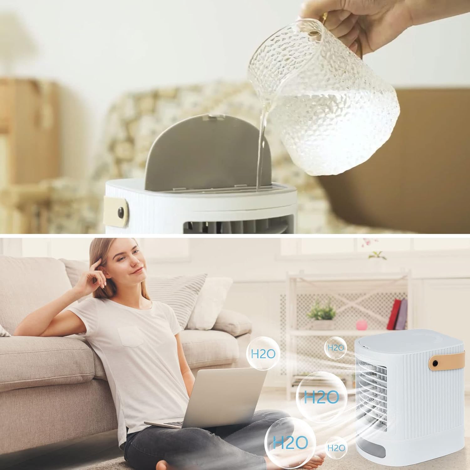 Mini aire acondicionado portátil, enfriador de aire evaporativo 3 en 1 – Fancole pequeño aire acondicionado con 3 niveles de humidificación, luz