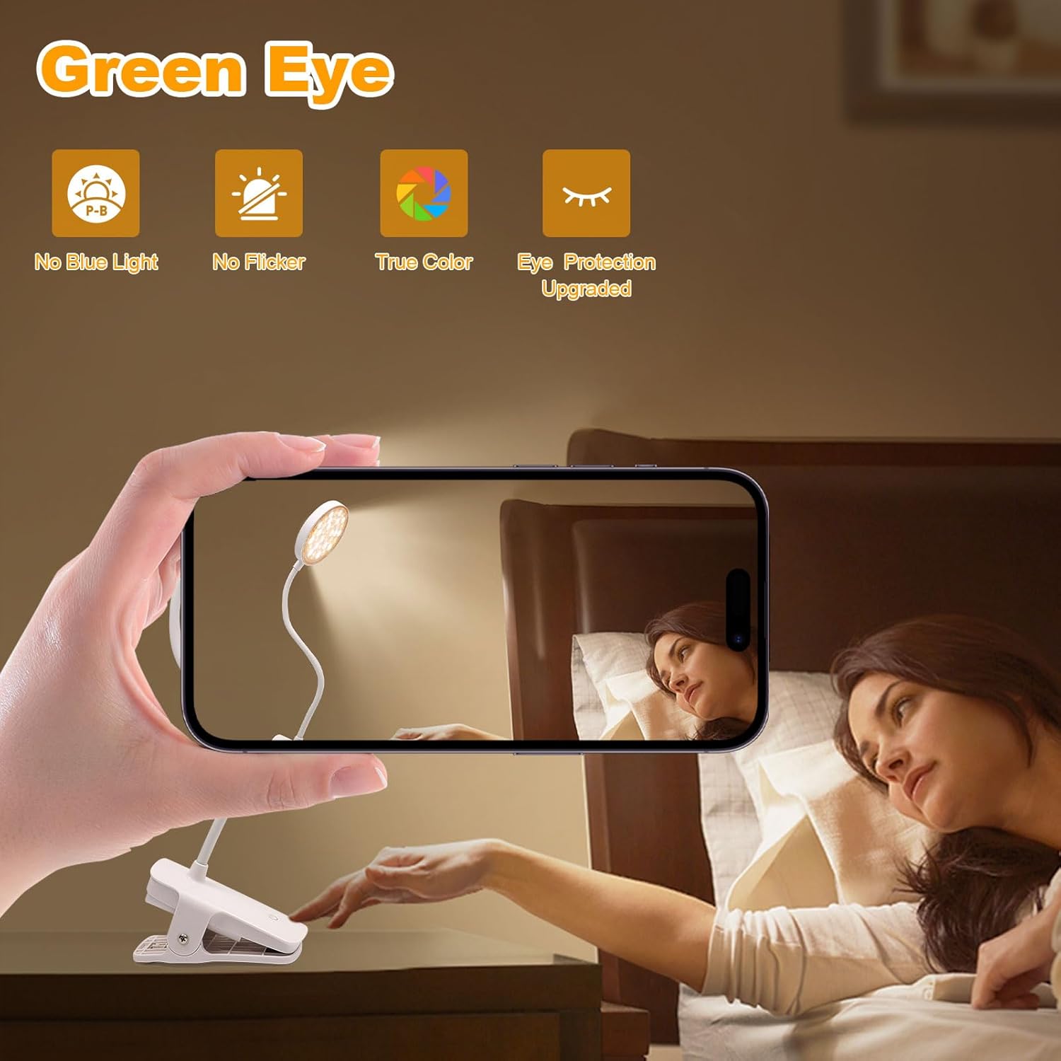 LVJING Luz con clip, luz de libro regulable para leer en la cama, luz de lectura de 1800 mAh, luz de abrazadera de temperatura de color, modo de luz