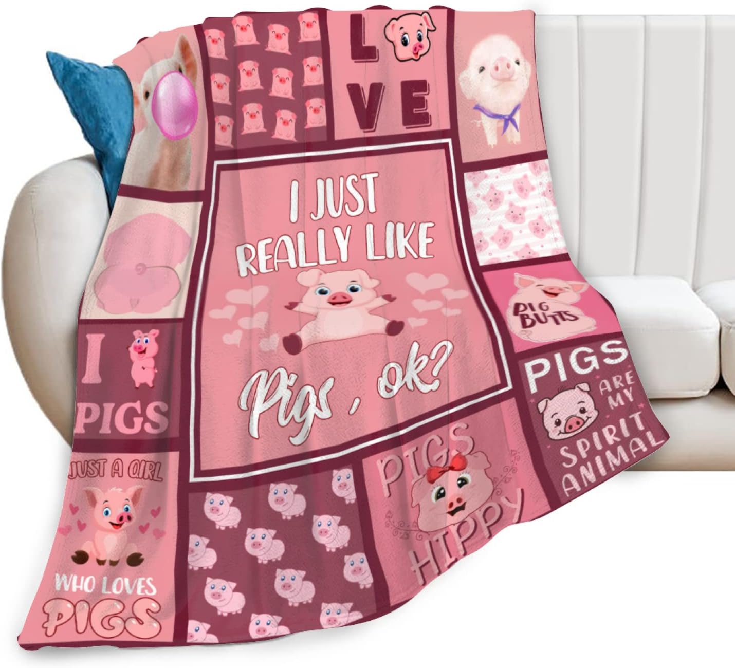 QKLGXLOBAL Manta de cerdo, mantas de cerdo para adultos con mantas de cerdo para hombres, mujeres y niños, decoración rústica de granja para sofá,