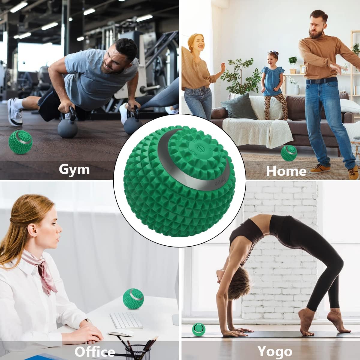 Wolady Bola de masaje vibratoria de 4 velocidades de alta intensidad, rodillo de masaje de yoga, alivio del dolor de tensión muscular y bolas de