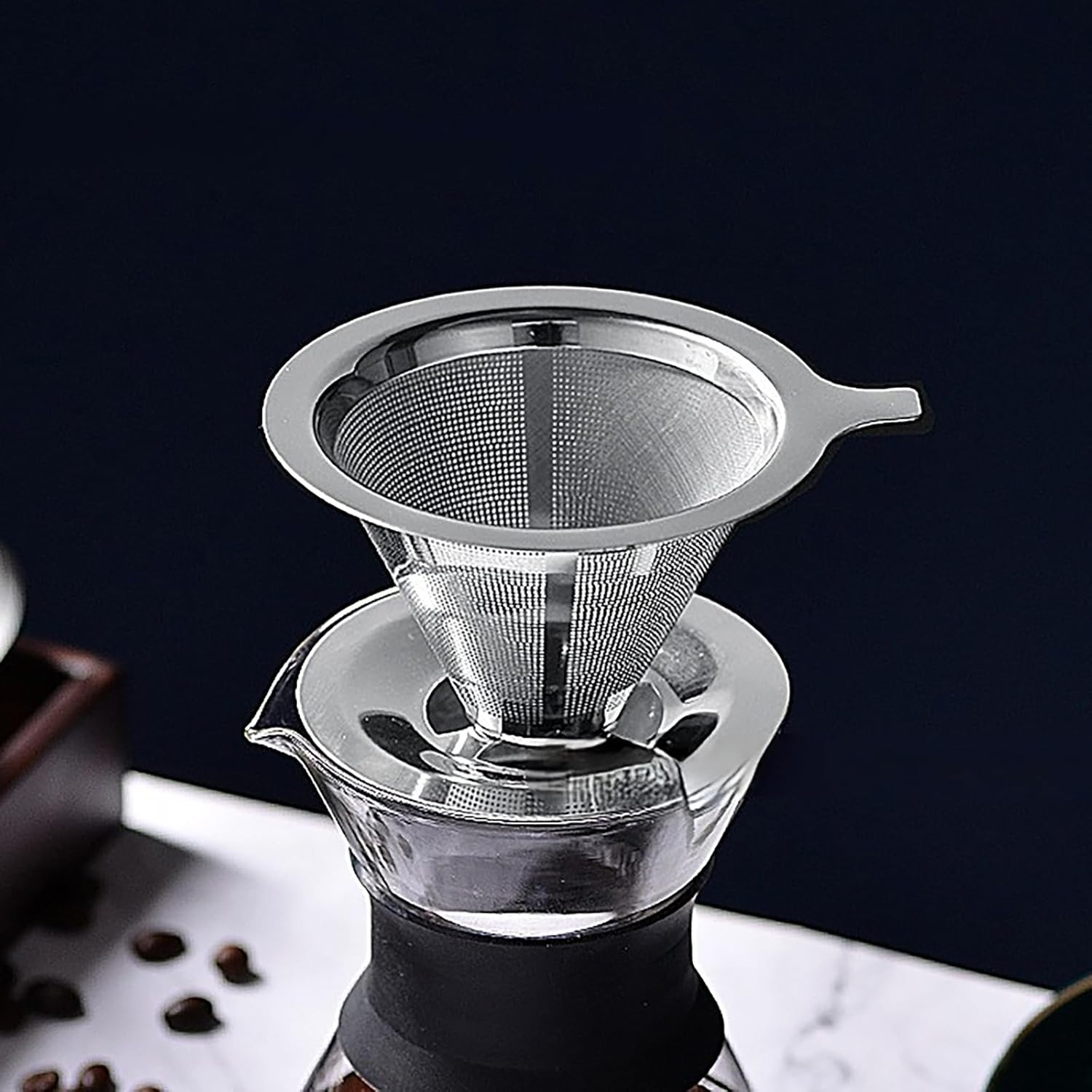 MOSHOU Verter sobre el gotero de café, filtro de café de goteo lento de acero inoxidable, cono de metal, filtro de café reutilizable sin papel de