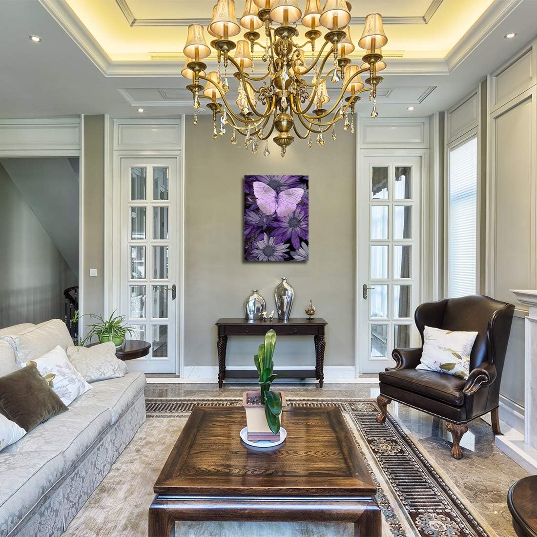 Impresión giclée de pintura de mariposa morada sobre lienzo, estirada y enmarcada, decoración moderna del hogar para sala de estar, dormitorio,