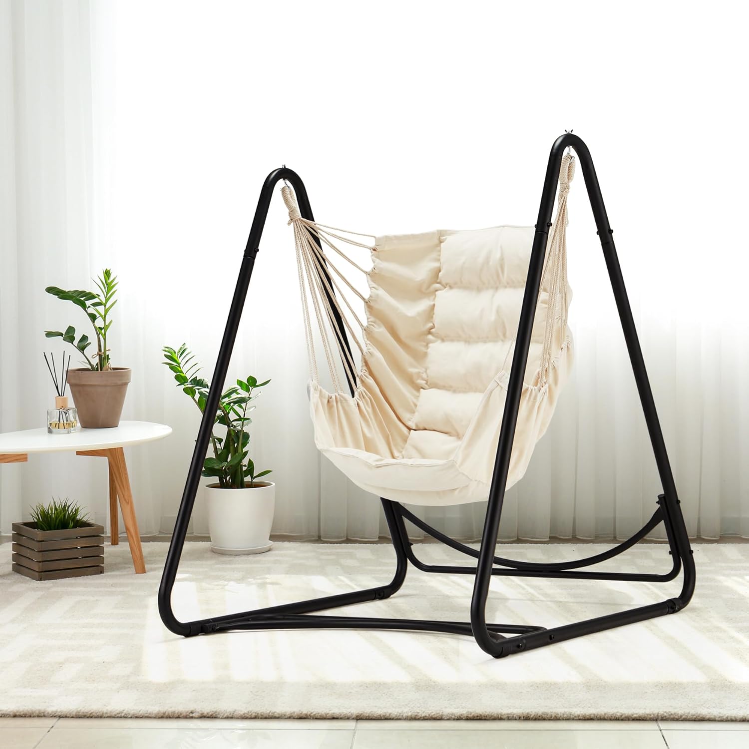 Soporte para silla de hamaca, soporte de hamaca de acero resistente, soporte de columpio multiusos de 450 libras, incluye silla colgante, flujo