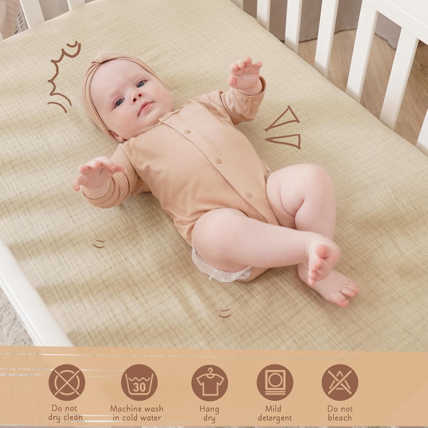 COSMOPLUS -Sábanas de muselina para cuna para niñas, niños, neutros, paquete de 2 sábanas bohemias para cuna, sábana bajera ajustable para colchón