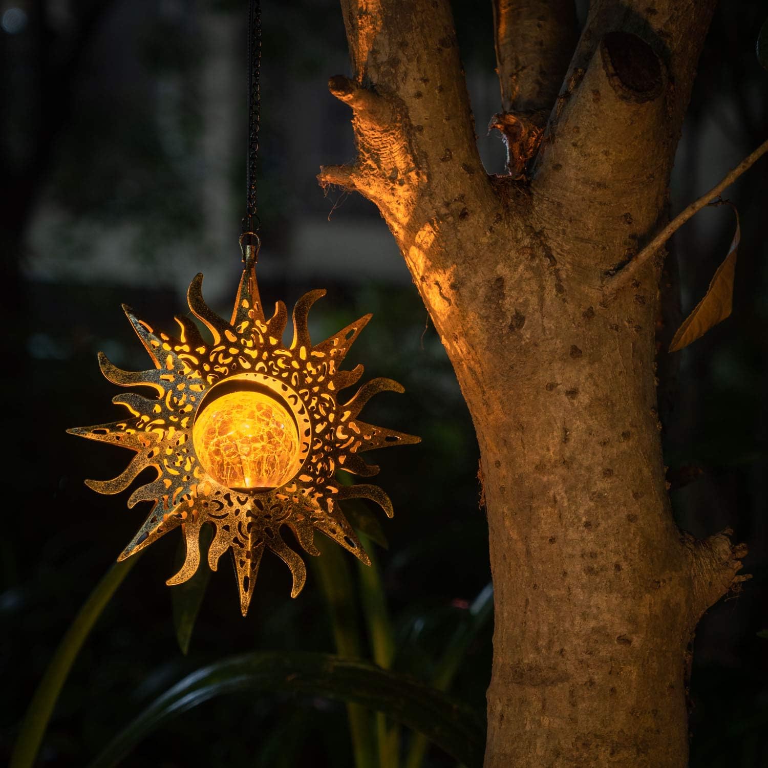 Luces solares para decoración de jardín al aire libre, faroles colgantes de metal con girasol, regalos impermeables para patio, porche, césped,