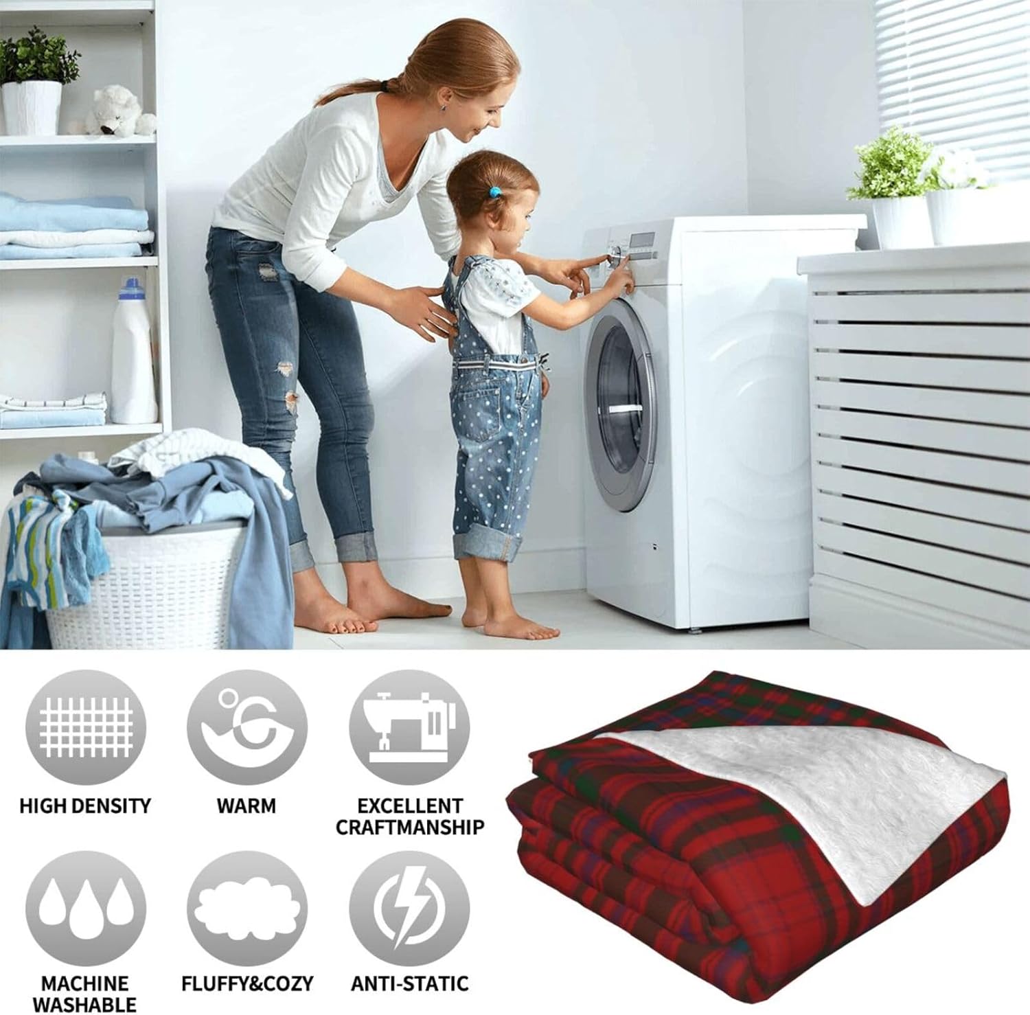 Manta de felpa con aire acondicionado, manta de forro polar a cuadros escoceses MacDougall para sofá cama para todas las estaciones, 50 x 40 pulgadas