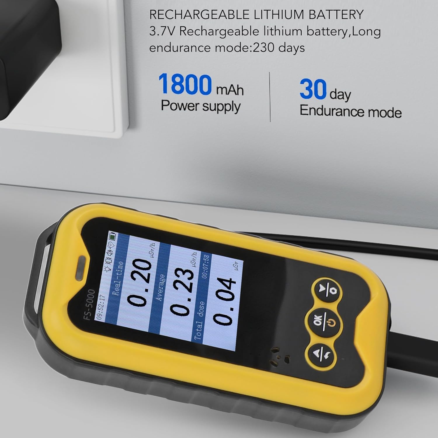 Handheld Radiation Monitor, X Rays Testing Triple Alarm 2.4 in TFT LCD Screen 1800mAh Radiation Monitor Meter for Geological Survey
