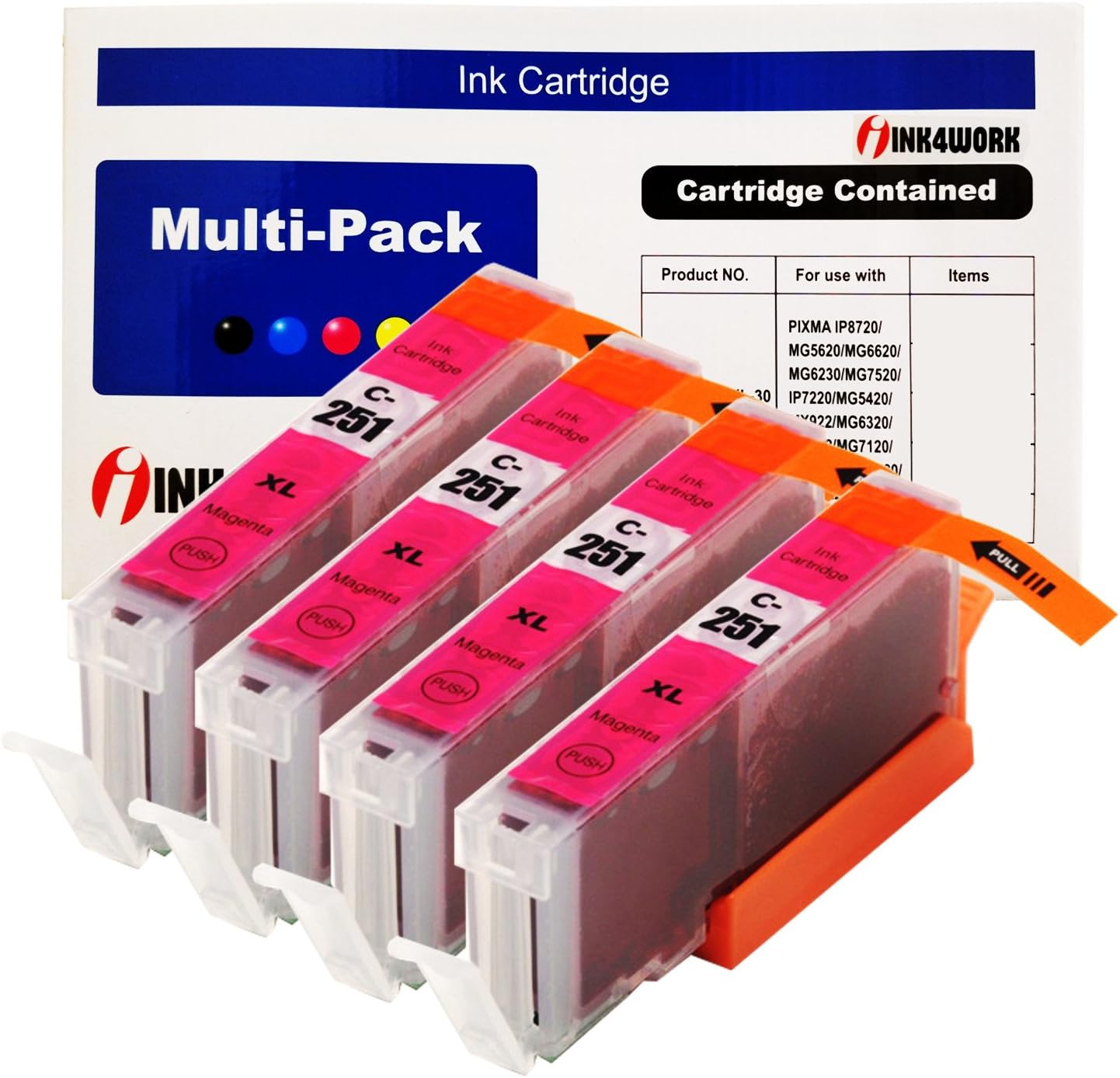 INK4WORK Paquete de 4 cartuchos de tinta de repuesto compatibles para Canon CLI-251XL CLI-251 XL Magenta para usar con PIXMA MX722 MX922 iP7220