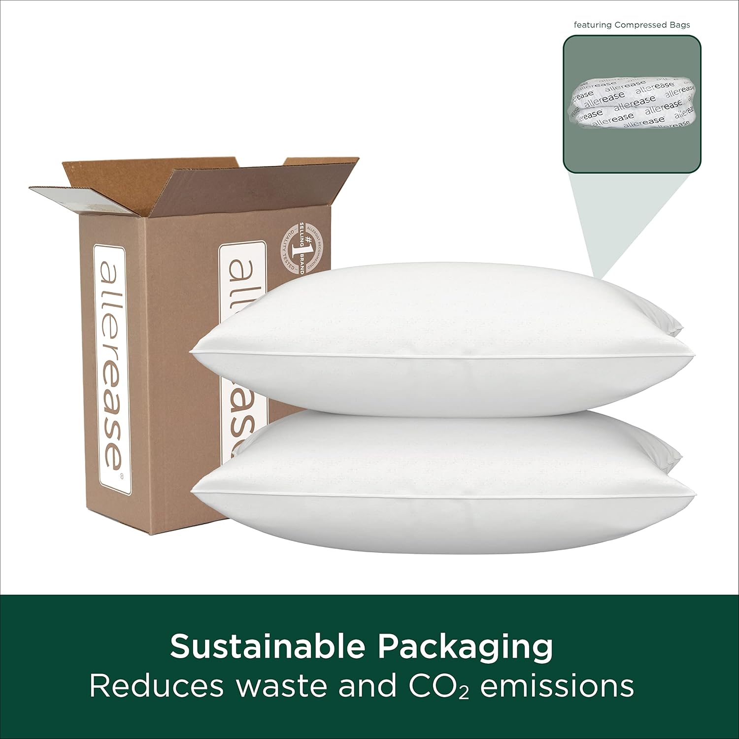 AllerEase – Almohada fresca de algodón, tamaño King, 2 unidades