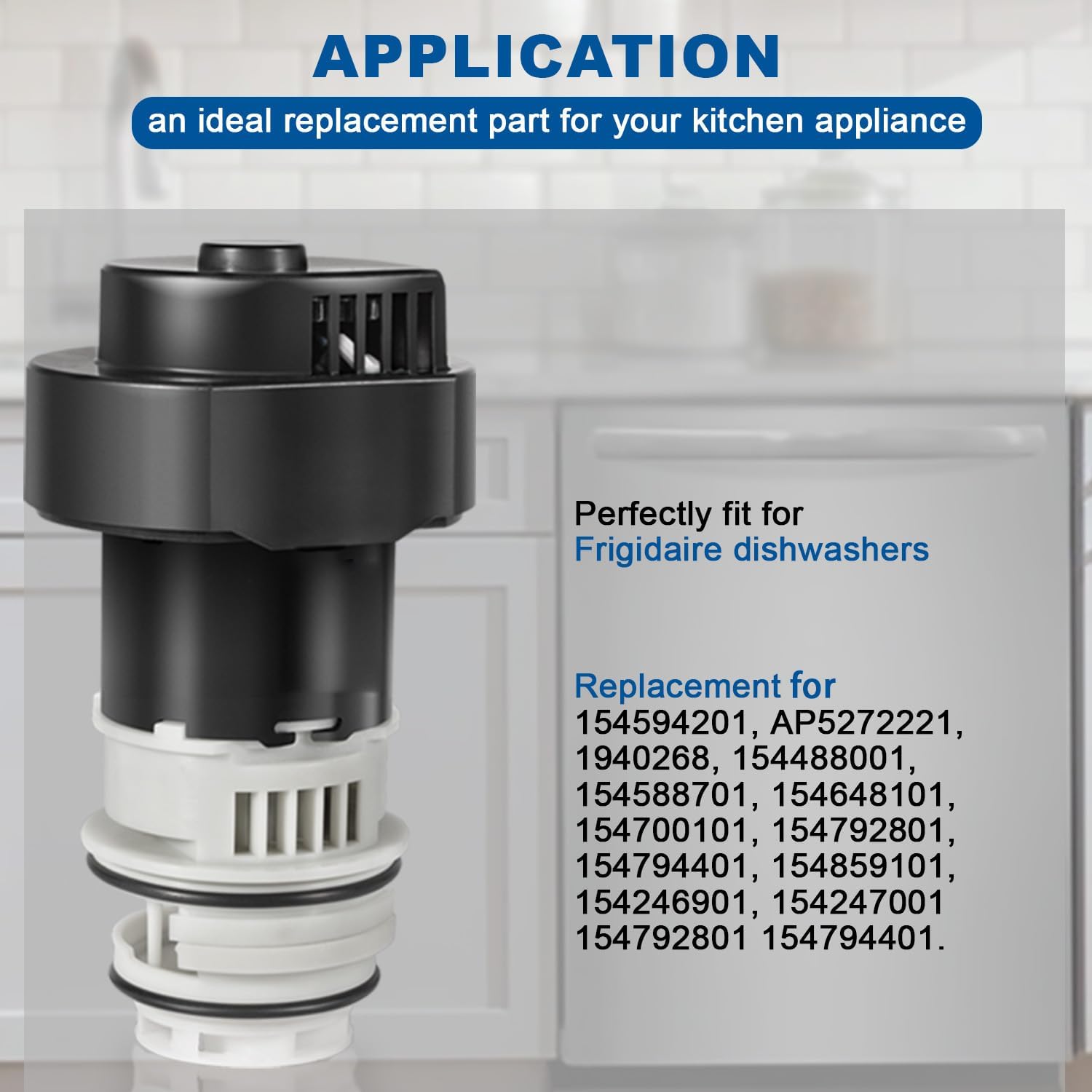 154844301 Kit de motor 154844301 Motor de bomba de circulación para lavavajillas con juntas tóricas para lavavajillas Frigidaire, reemplazo para