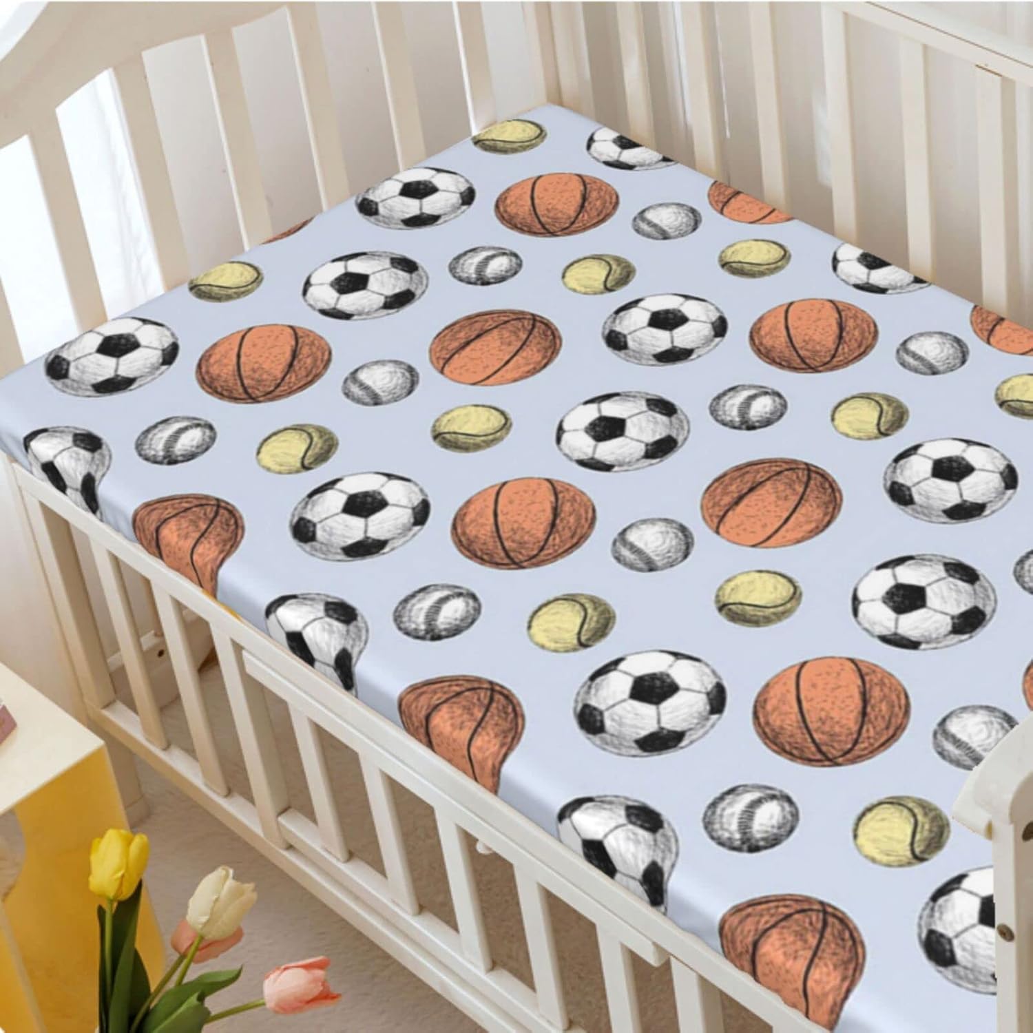 Sábana bajera ajustable para cuna con temática deportiva, sábana bajera estándar para cuna para niños pequeños, sábana para colchón de cuna o sábana
