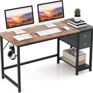 Giantex Escritorio para computadora con cajones, escritorio de oficina en casa de 55 pulgadas con estante de almacenamiento de 2 niveles, gancho Giantex Escritorio para computadora con cajones, escritorio de oficina en casa de 55 pulgadas con estante de almacenamiento de 2 niveles, gancho