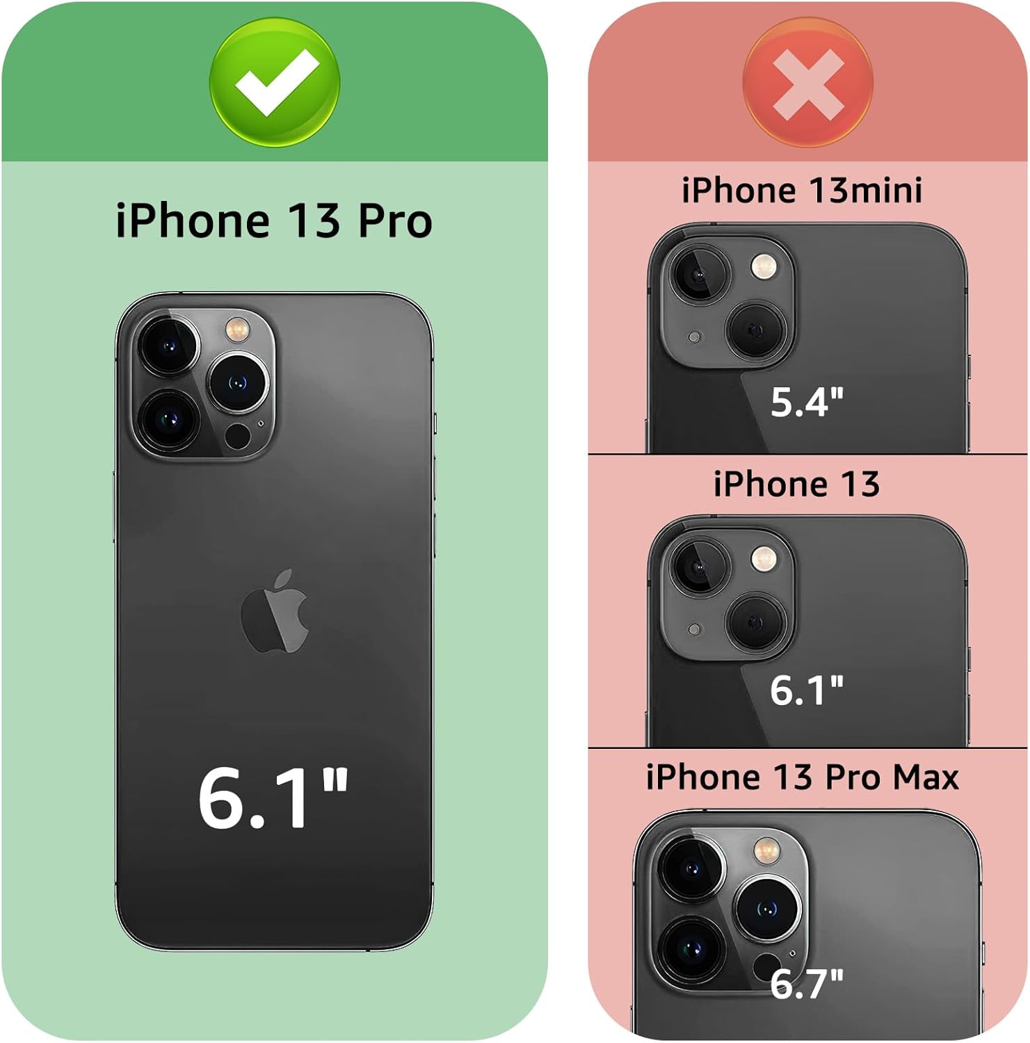 XcaseBar Funda tipo cartera para iPhone 13 Pro de 6.1 pulgadas con cremallera y tarjetero de crédito bloqueo RFID, funda de piel sintética con tapa