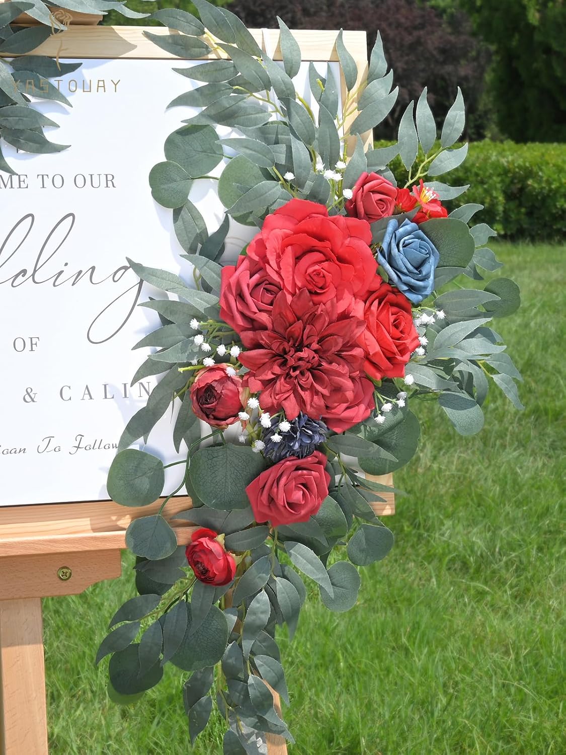 Yastouay Kit de flores de arco de boda, juego de 2 guirnaldas de flores artificiales de tamaño extendido de 35 pulgadas para decoración de boda de