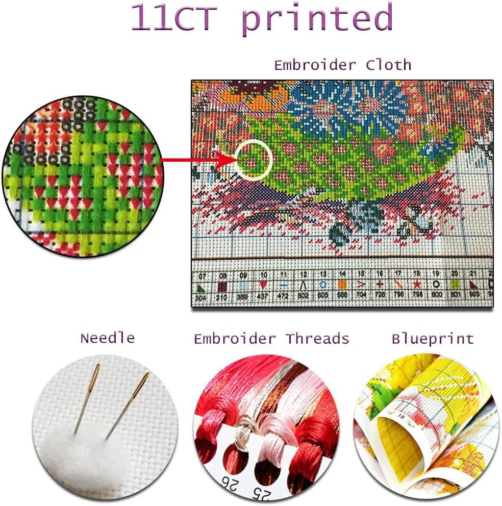 Kits de punto de cruz estampado de pavo real para adultos principiantes, arte de animales, kits de patrones de punto de cruz, dimensiones impresas,