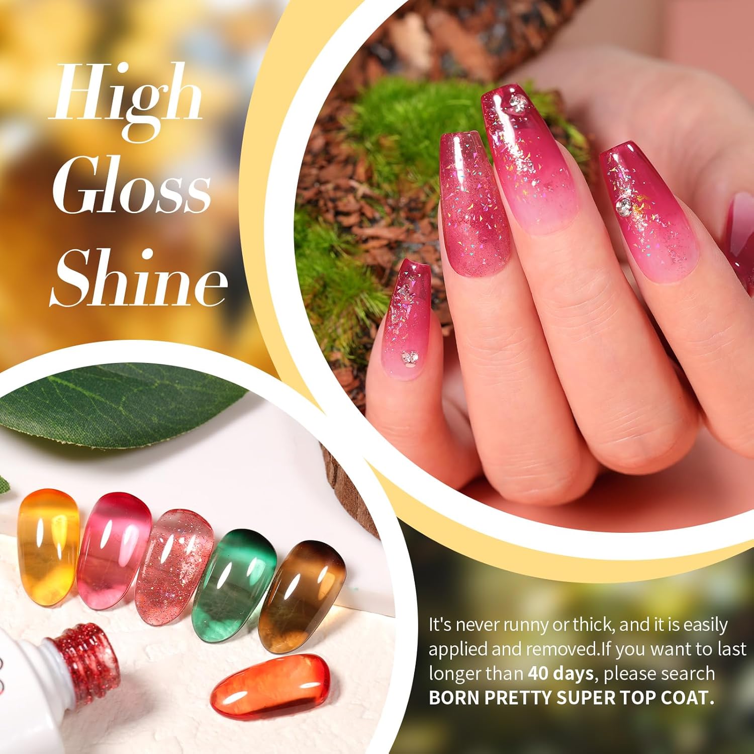 Born Pretty Juego de esmaltes de uñas de gel para otoño e invierno, transparente, translúcido, rojo, coral, naranja quemado, verde, gris, ámbar y