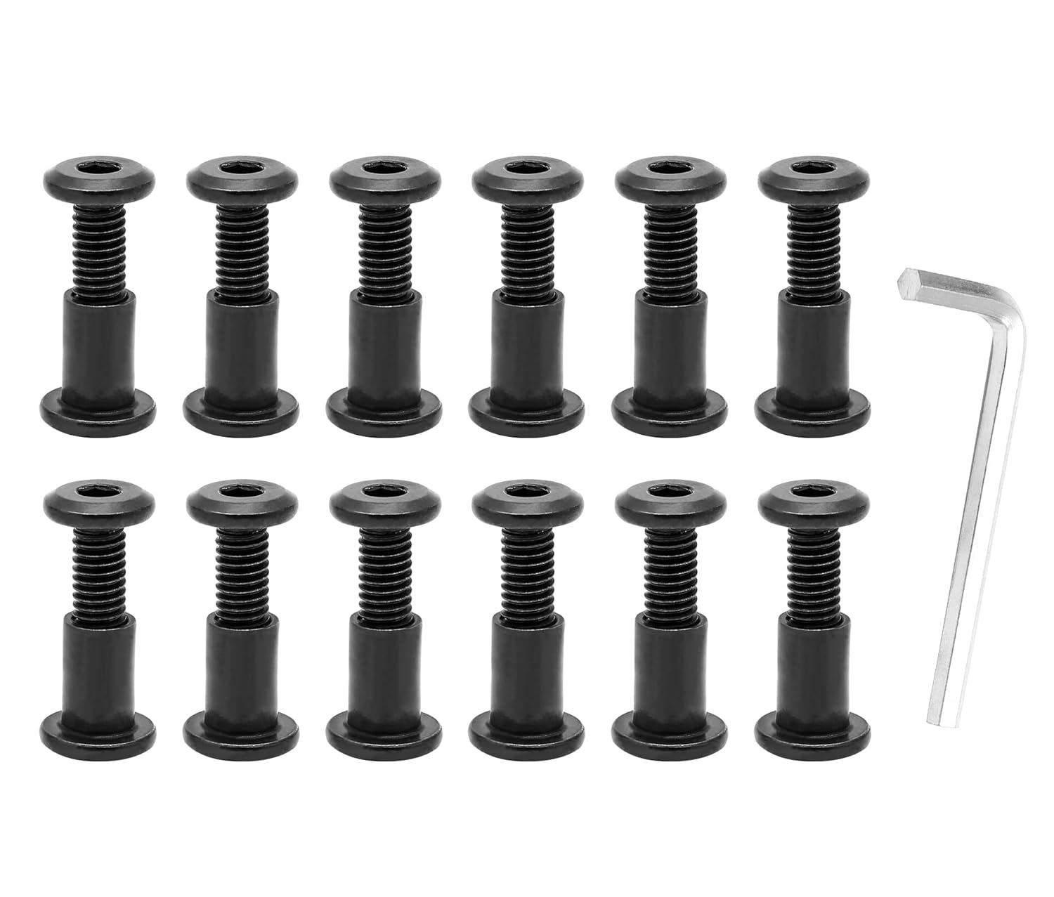 Bonsicoky Juego de 12 tornillos hexagonales M6x20mm con 1 llave hexagonal, tornillos negros para cuna, kit surtido de tuercas para accesorios de