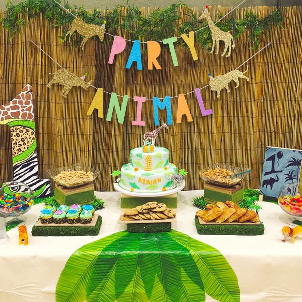 WAOUH Cartel de cumpleaños de animales para bebé, decoración de fiesta de zoológico, decoración de fiesta de circo para baby showers, accesorios de