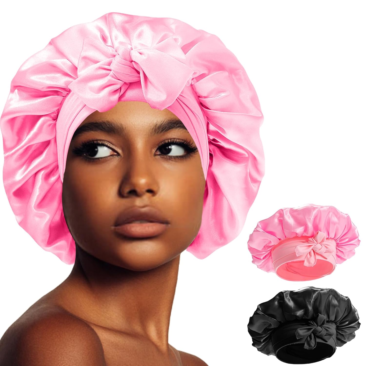 Gorro de seda de satén para mujer, gorro para mujeres negras, gorro de satén mediano para trenzas para dormir, gorro de seda satinada para mujeres