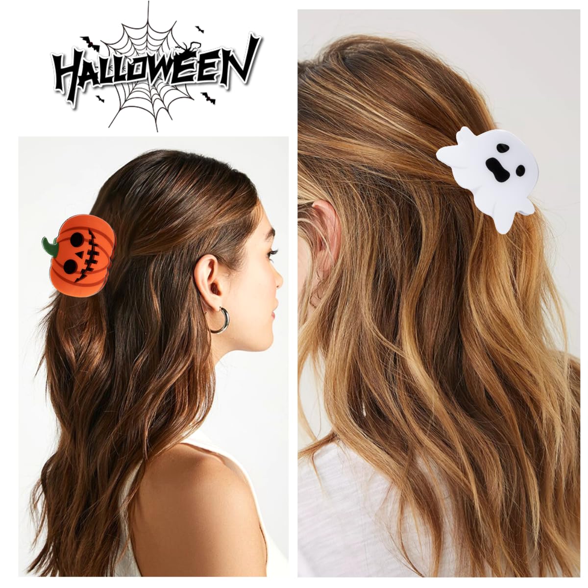 Pinzas para el cabello de Halloween, pinzas de pelo fantasma para cabello fino, naranja con forma de calabaza, lindos pasadores para el cabello,
