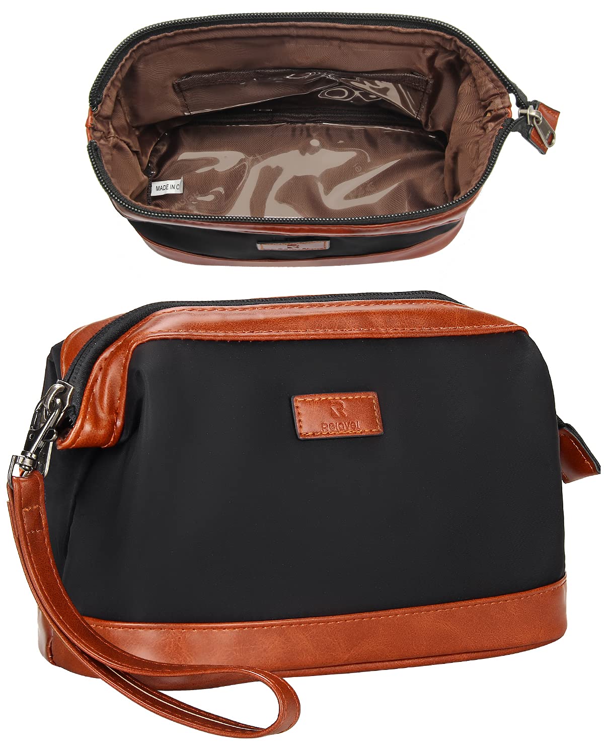 Relavel Bolsa de maquillaje pequeña de viaje para mujeres, bolsa de brochas de maquillaje, portátil, de 2 capas, gran capacidad, organizador de