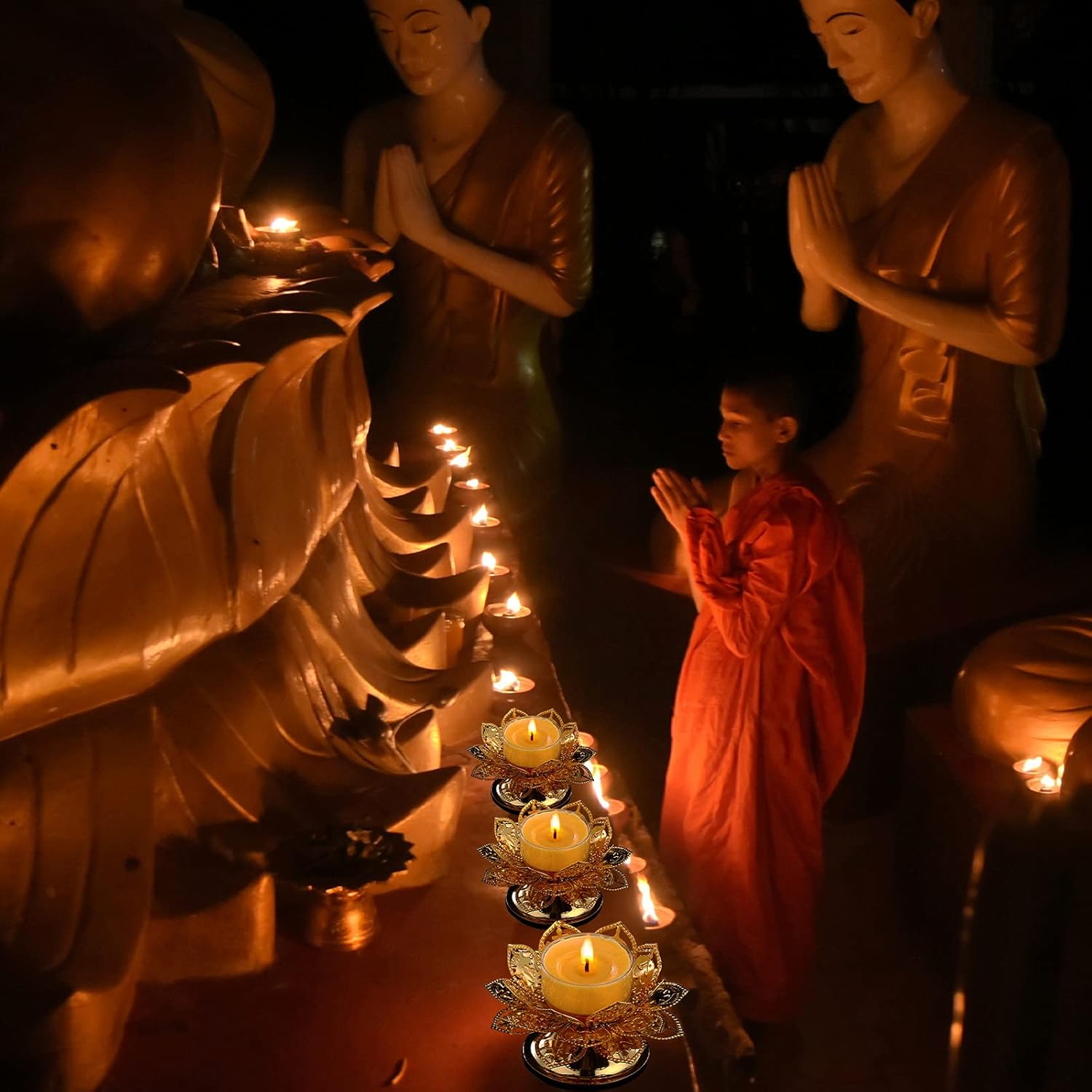 Diwali Diya Vilakku – Juego de 2 portavelas para Puja Pooja Ghee, portavelas de aceite indio de Puja Butterlamp Lotus Diya para Diwali Pooja Budista