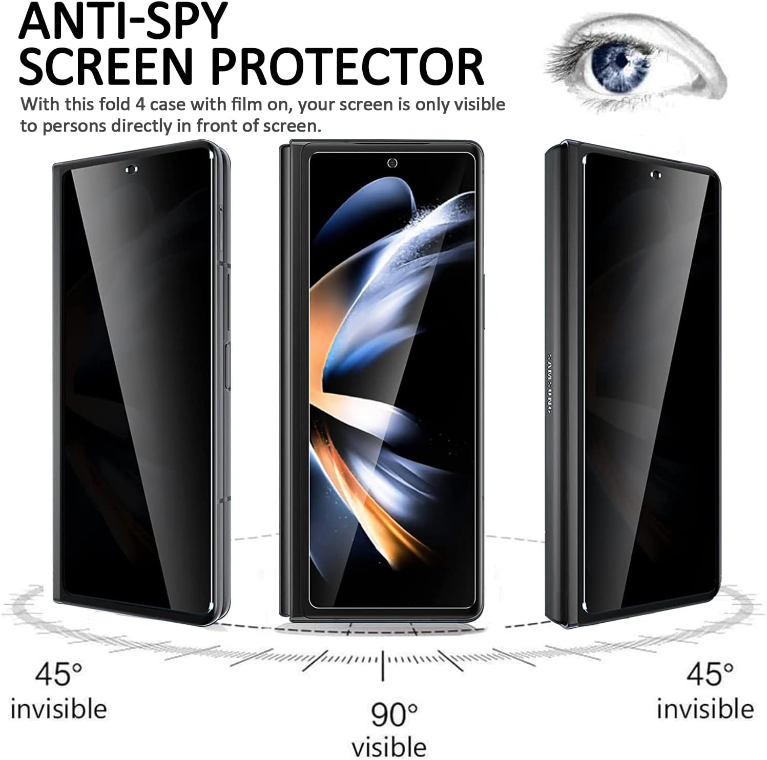 Miimall Funda para Samsung Galaxy Z Fold 4 con protector de pantalla de privacidad, soporte ajustable integrado y protección magnética de bisagra,