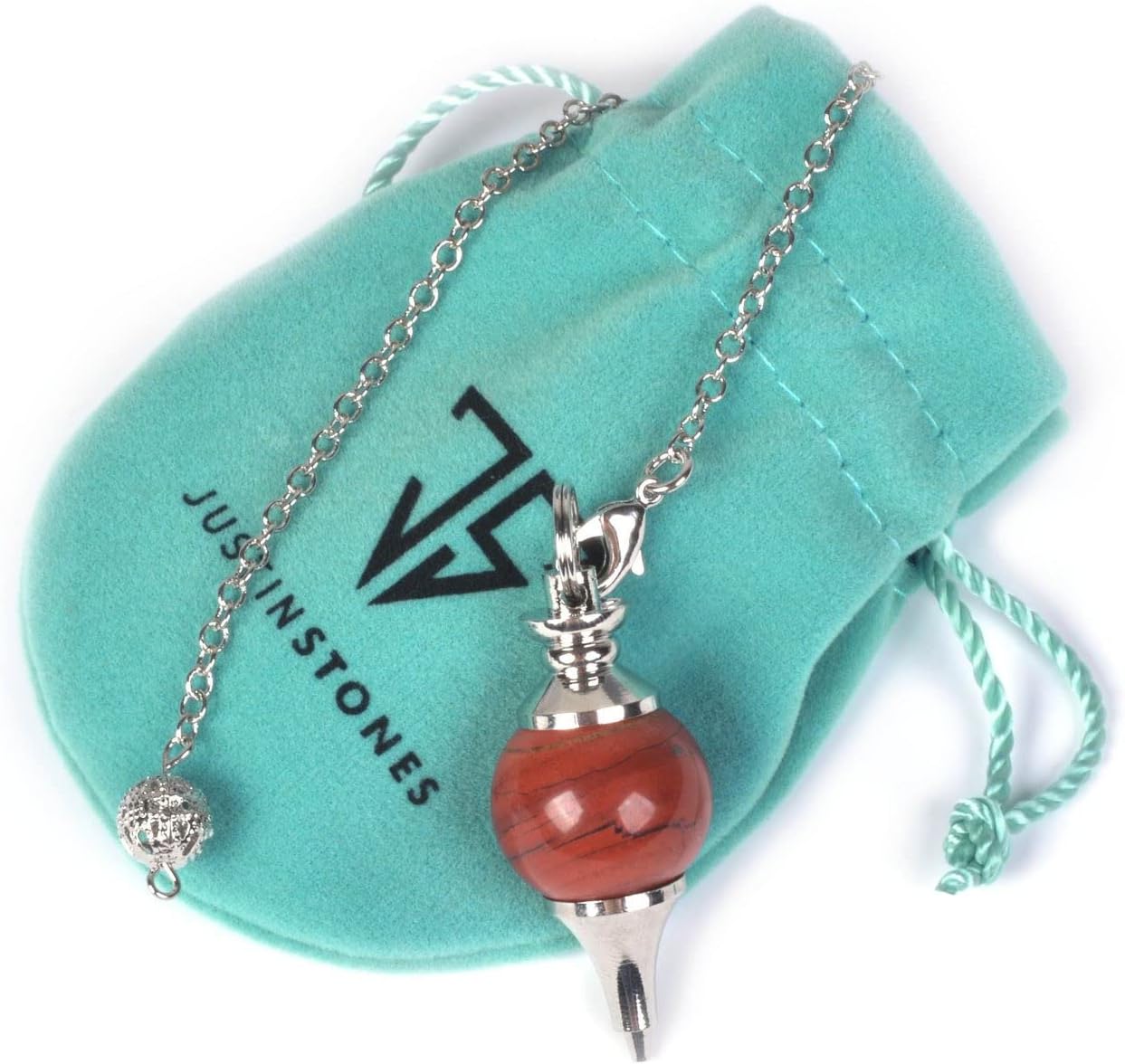 Cristal curativo de jaspe rojo natural para radiestesia, 1.575 in, péndulo de punto de reiki de chakras para adivinación