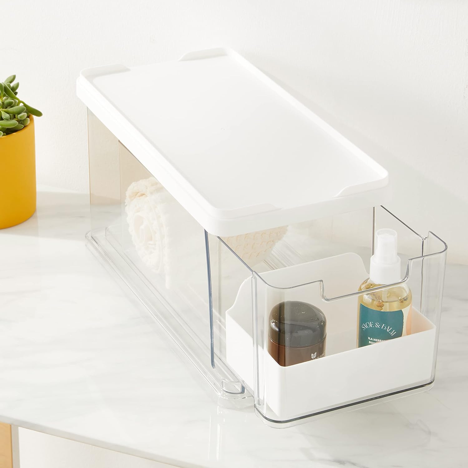 iDesign The Sarah Tanno Collection – Organizador de cosméticos en cajón, color blanco (paquete de 2)