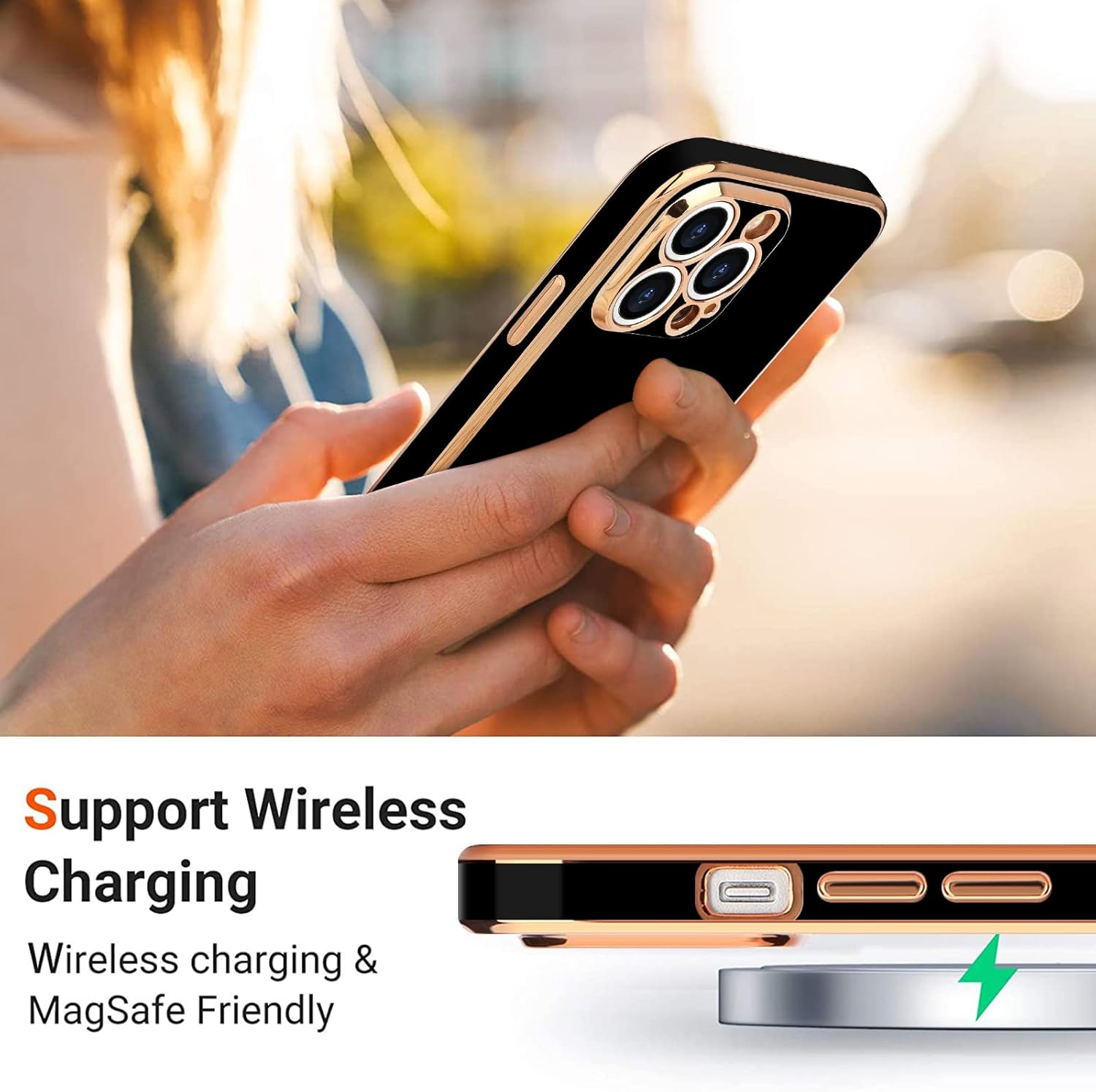 Teageo Funda para iPhone 15 Pro Max con protector de pantalla 2 unidades para niñas y mujeres, diseño de corazón de amor femenino de lujo, funda