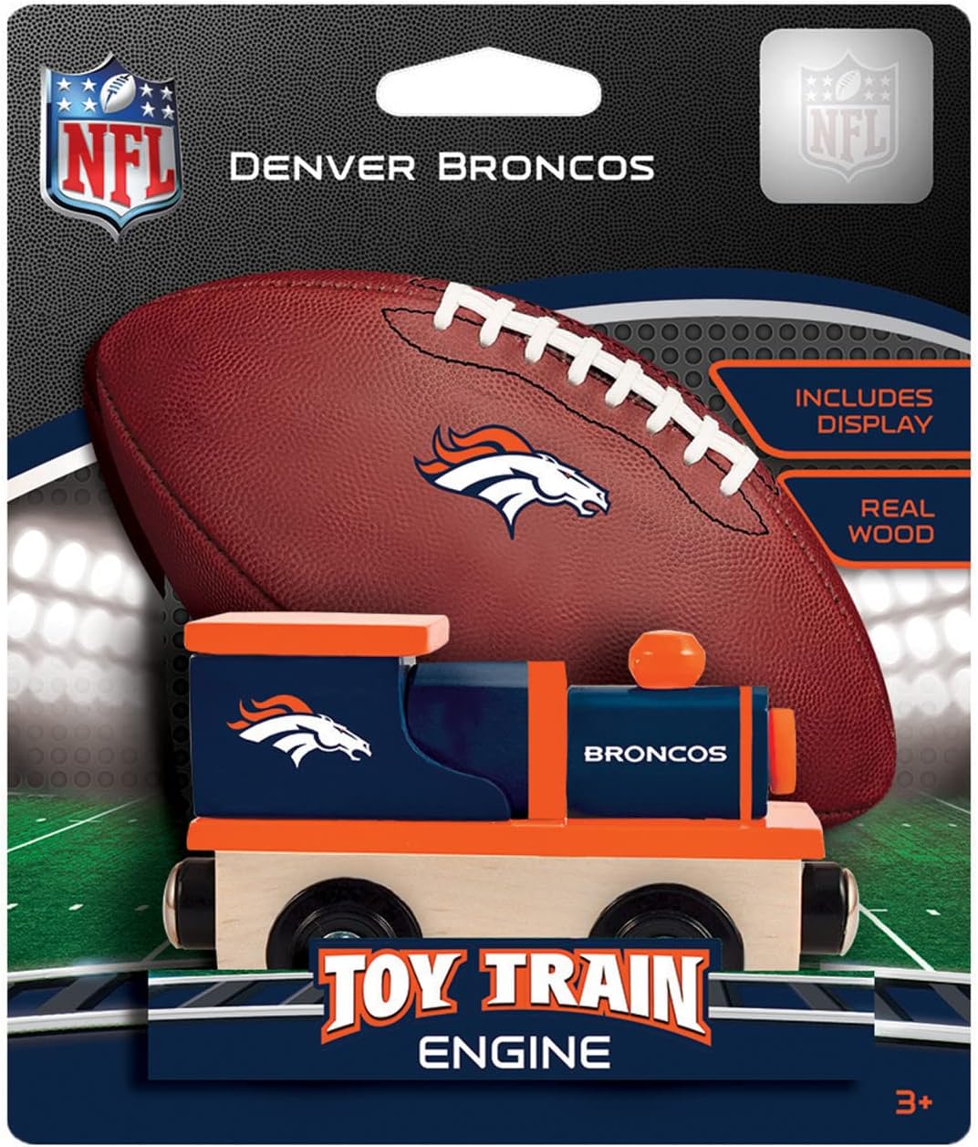 MasterPieces Tren de juguete de madera real de los Denver Broncos de la NFL, para mayores de 3 años
