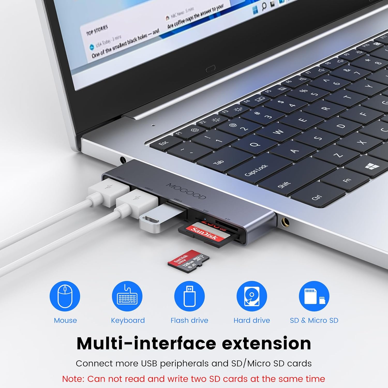 USB Hub MOGOOD 5 en 1 adaptador USB multipuerto con 1 USB 3.0, 2 USB 2.0, lector de tarjetas SDTF, divisor USB, adaptador de tarjeta micro SD para