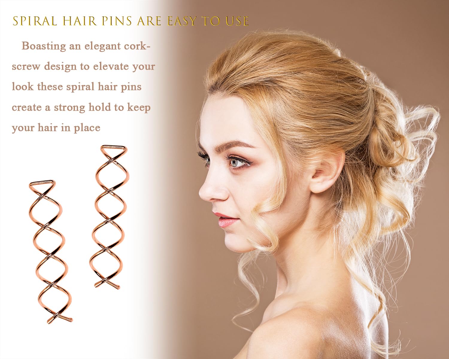 Horquillas de pelo en espiral de 2.36 pulgadas, puntas redondeadas en espiral, alfileres de cabello rubio, tornillos giratorios para mujeres y