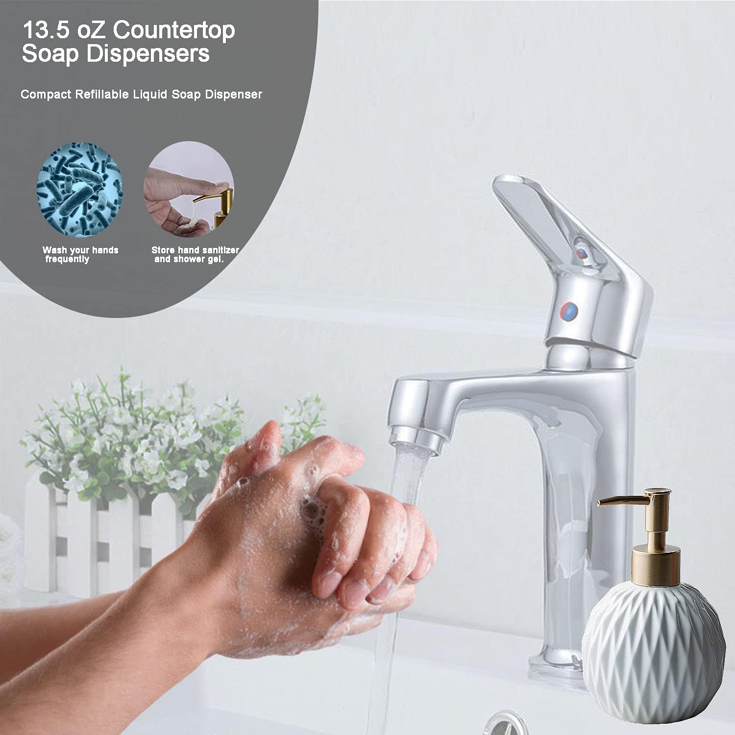 Ceramics – Dispensador de jabón dorado para baño, dispensador de jabón de alivio para fregadero de cocina, dispensador de jabón líquido recargable