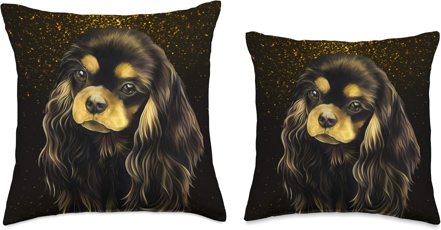King Charles Spaniel, Black and Tan Cavalier Throw Pillow (18.0 x 18.0in), multicolor