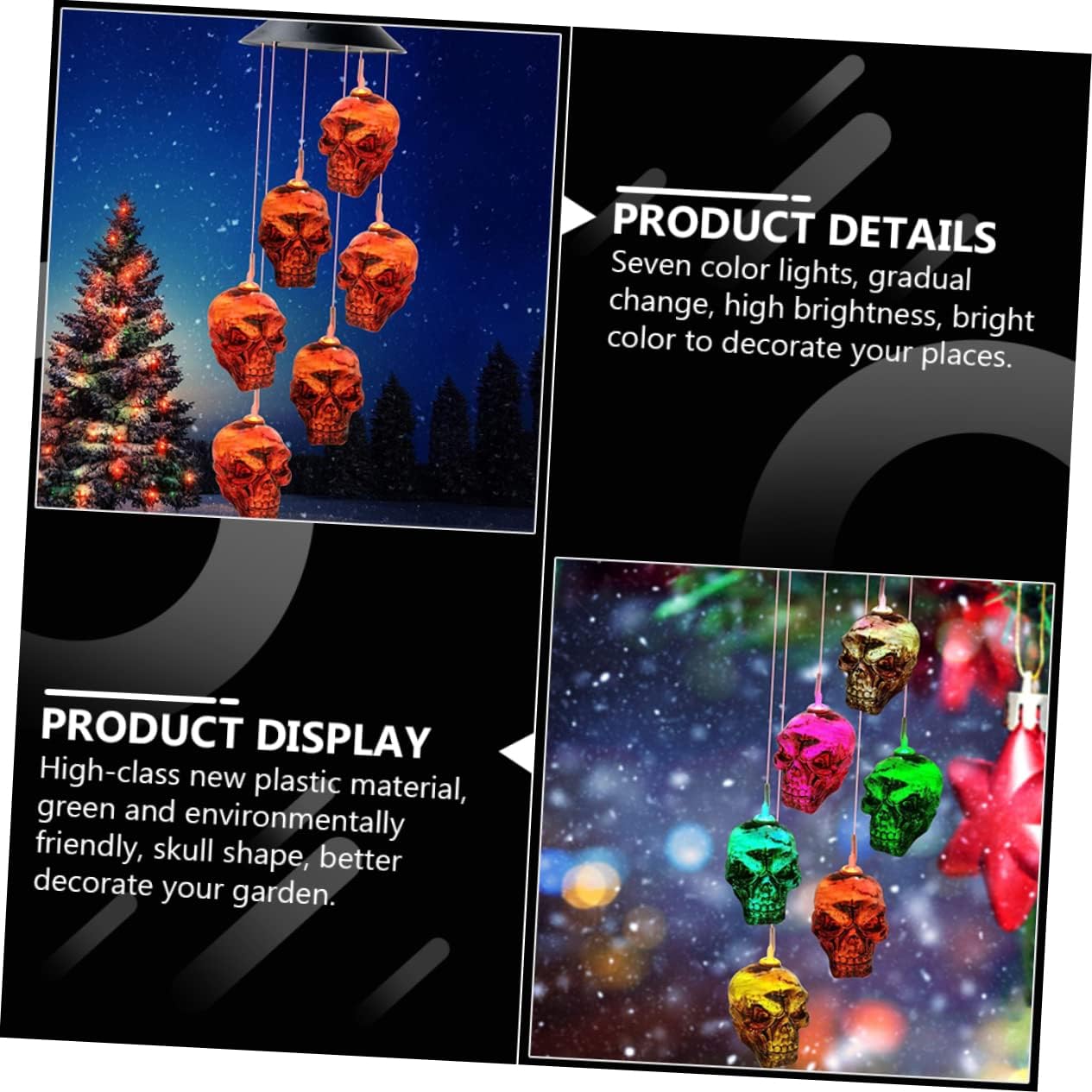 BESTOYARD 1 unidad de campanillas de viento de calavera solar – luz de carga de cráneo de hadas luces decoración del hogar luces decorativas luces