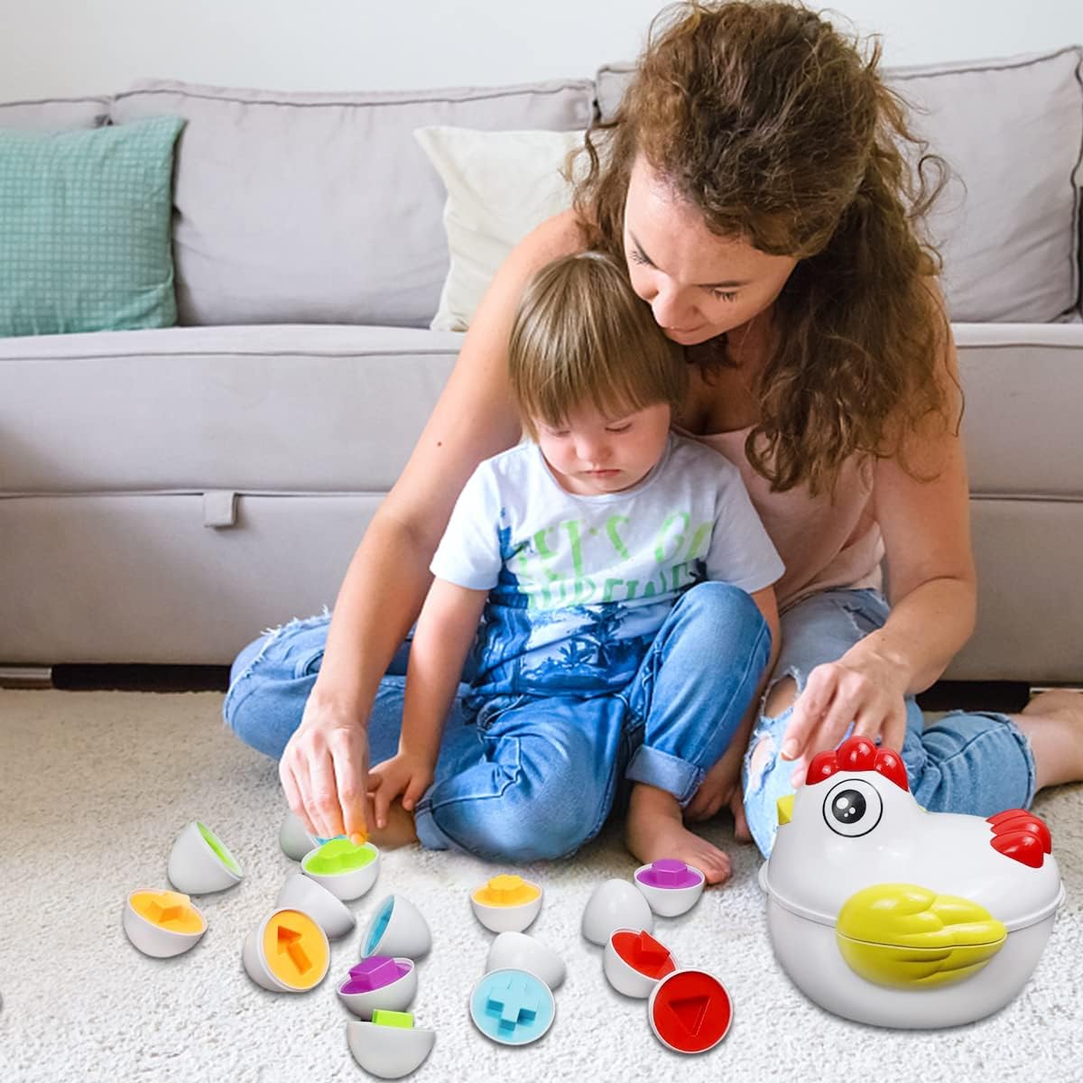 Huevos de Pascua a juego, 12 piezas de juego educativo preescolar, habilidades de reconocimiento de color y forma, juguete de aprendizaje regalo