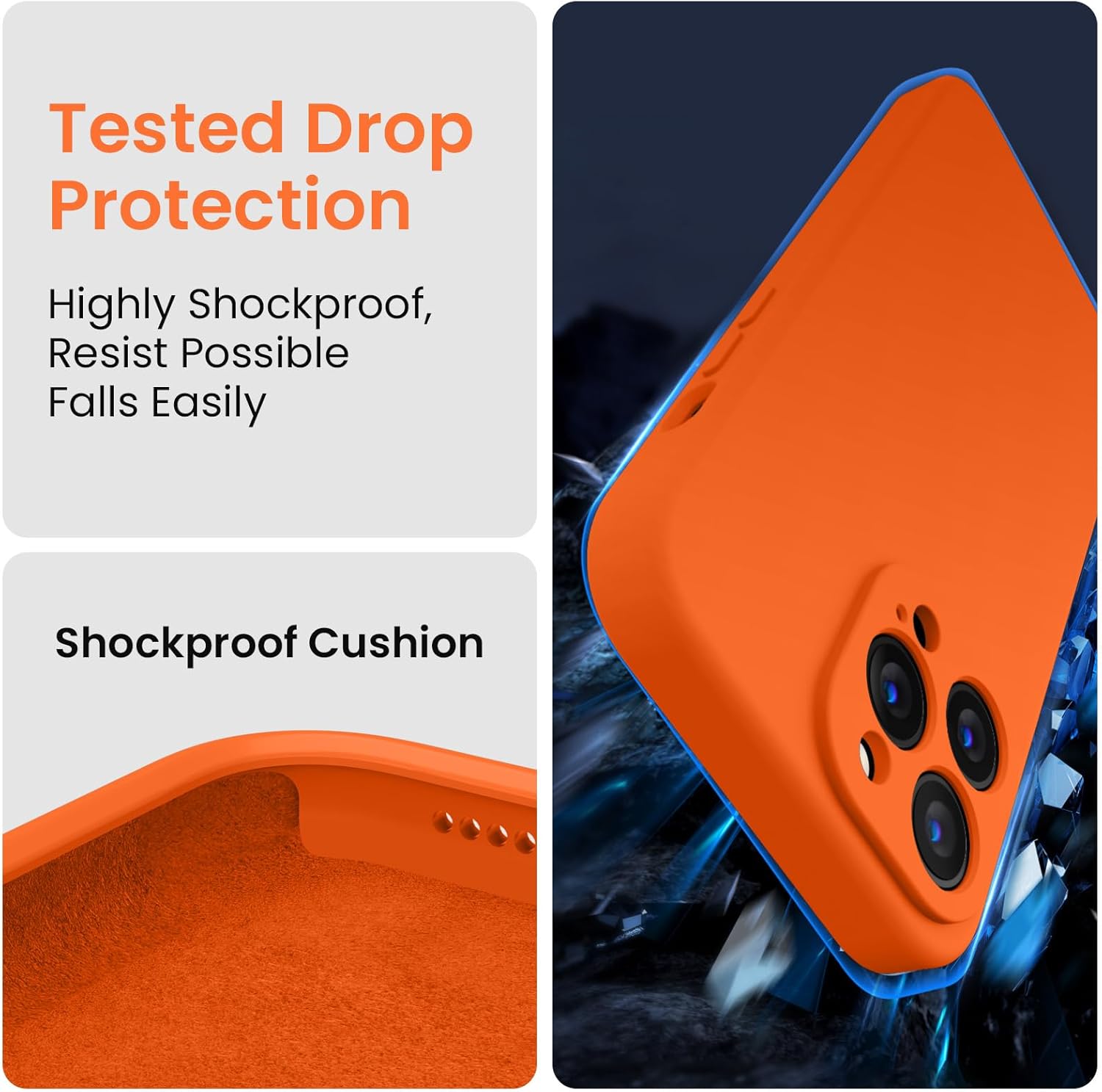 FireNova Funda para iPhone 14 Pro, funda de silicona mejorada protección de cámara con 2 protectores de pantalla, forro interior de microfibra suave