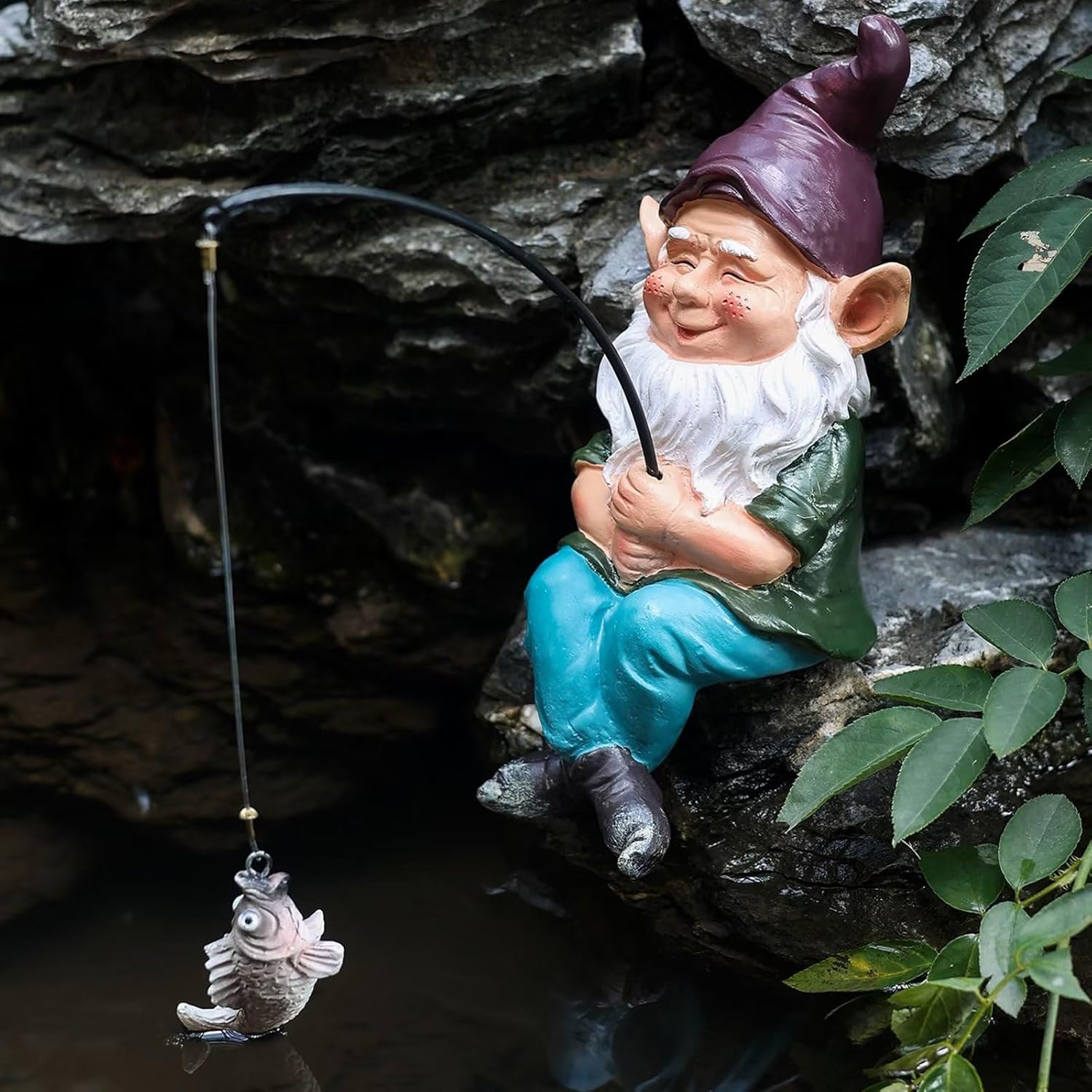 Estatua de gnomos de jardín al aire libre, decoraciones de gnomos para patio, estatua de gnomo de pesca de 9.7 pulgadas, decoración de jardín al
