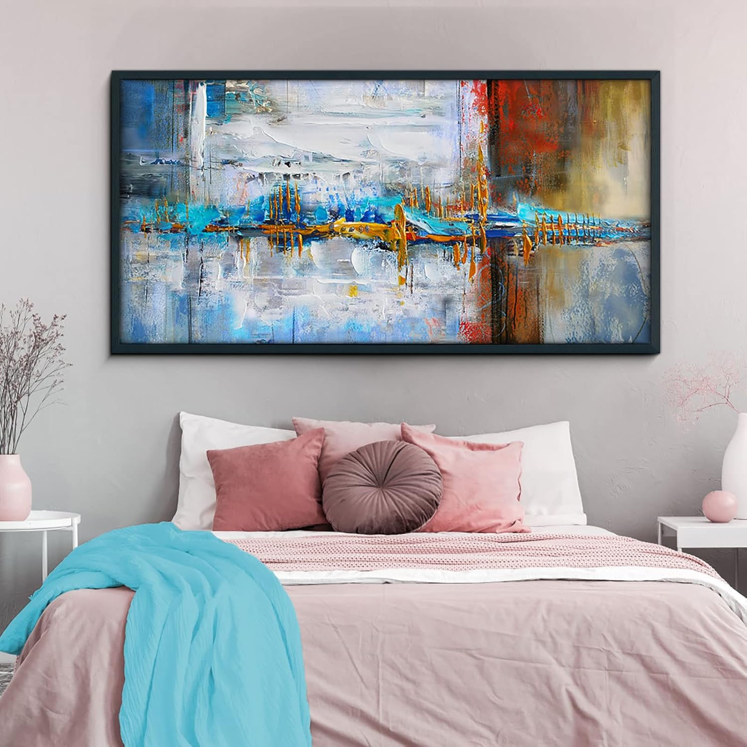 yiijeah Lienzo abstracto grande para pared, decoración para sala de estar, dormitorio, imagen abstracta, blanco y gris, decoración moderna para el