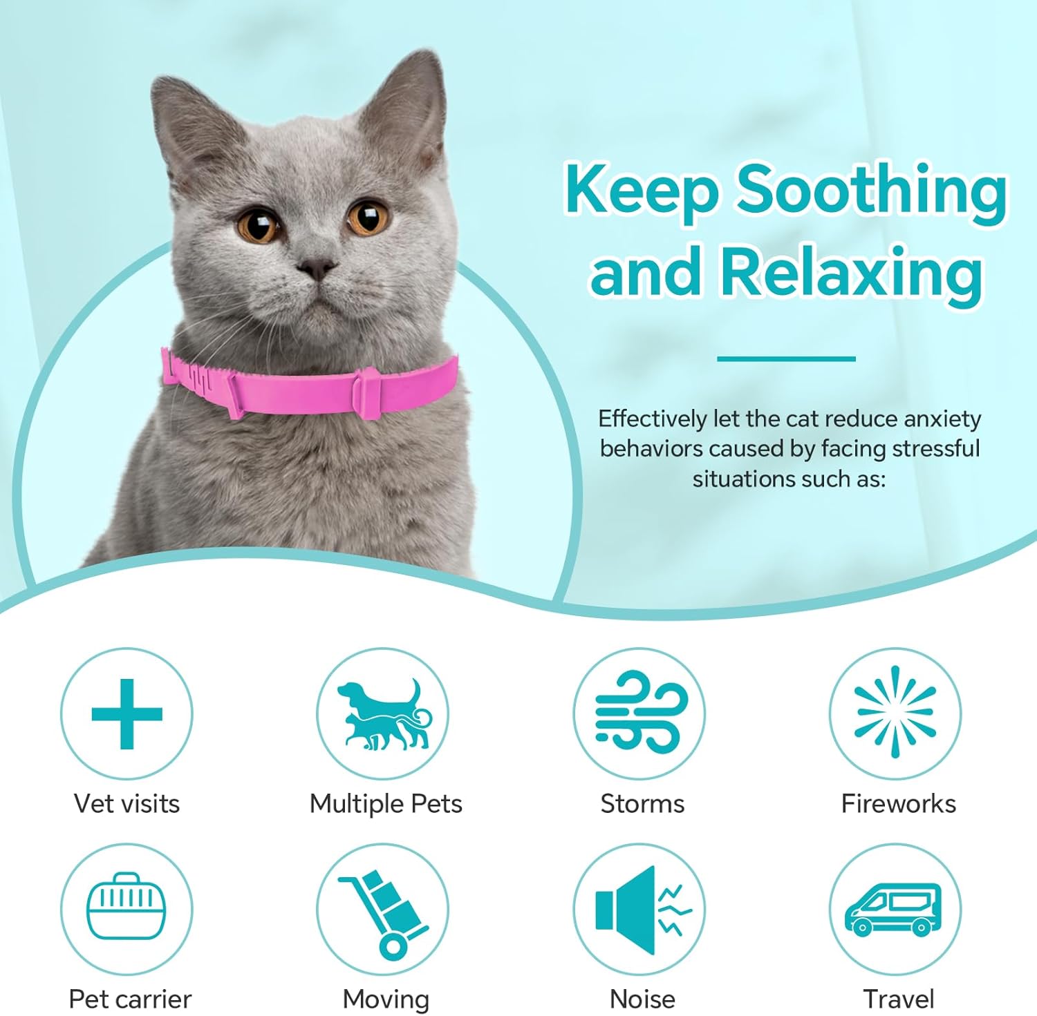 4 paquetes de collar calmante para gatos, collar calmante para gatos, alivio de la ansiedad y la agresión, collar de feromonas del estrés para