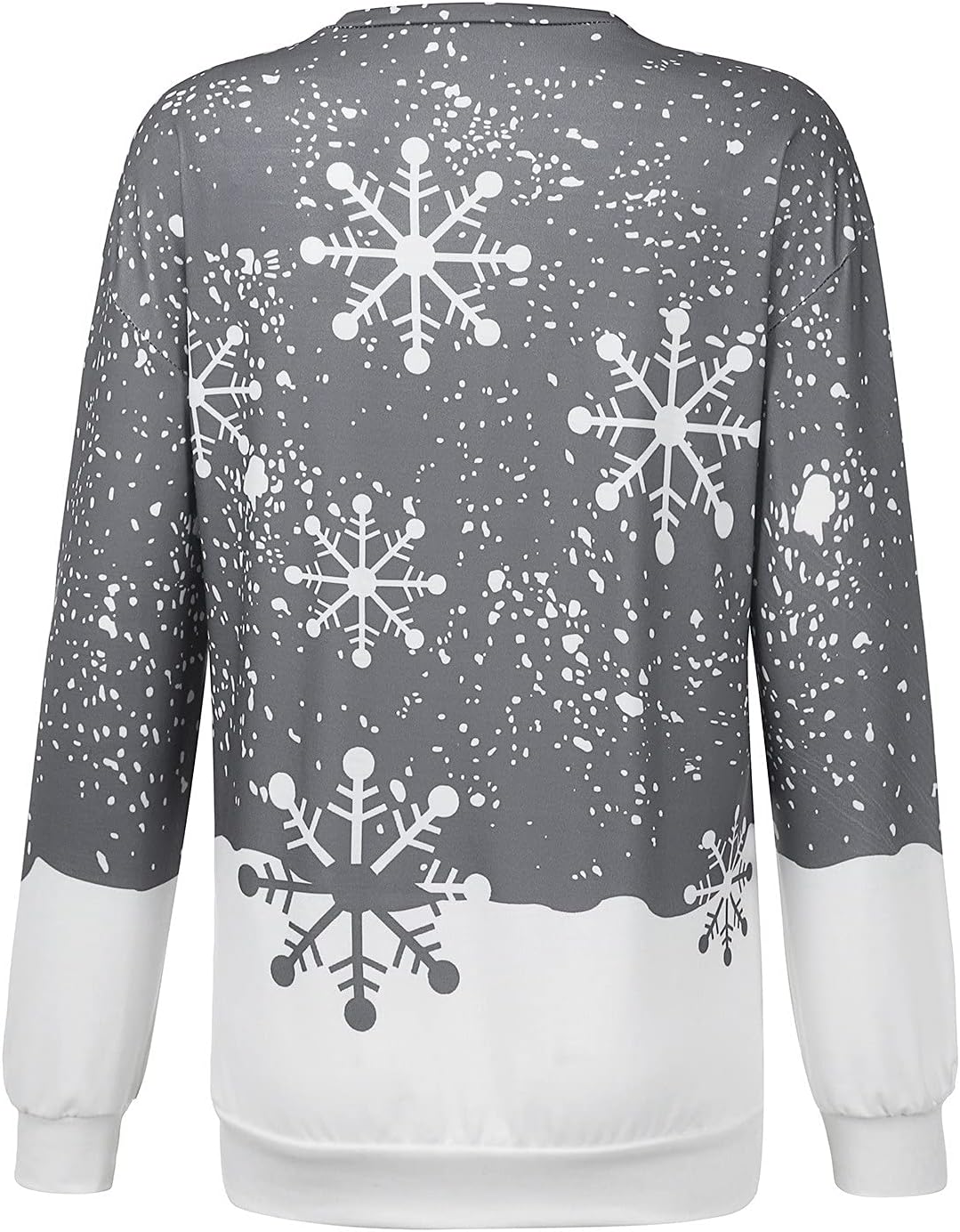 SNKSDGM Sudadera casual con cuello redondo para mujer, diseño de copos de nieve, con estampado de alce y copos de nieve, de manga larga, sin