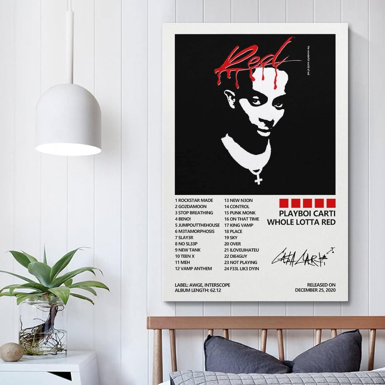 SUANYE Póster de Playboi Carti Whole Lotta Red para dormitorio, pintura decorativa estética, arte de pared, 16 x 24 pulgadas (15.7 x 23.6 in)