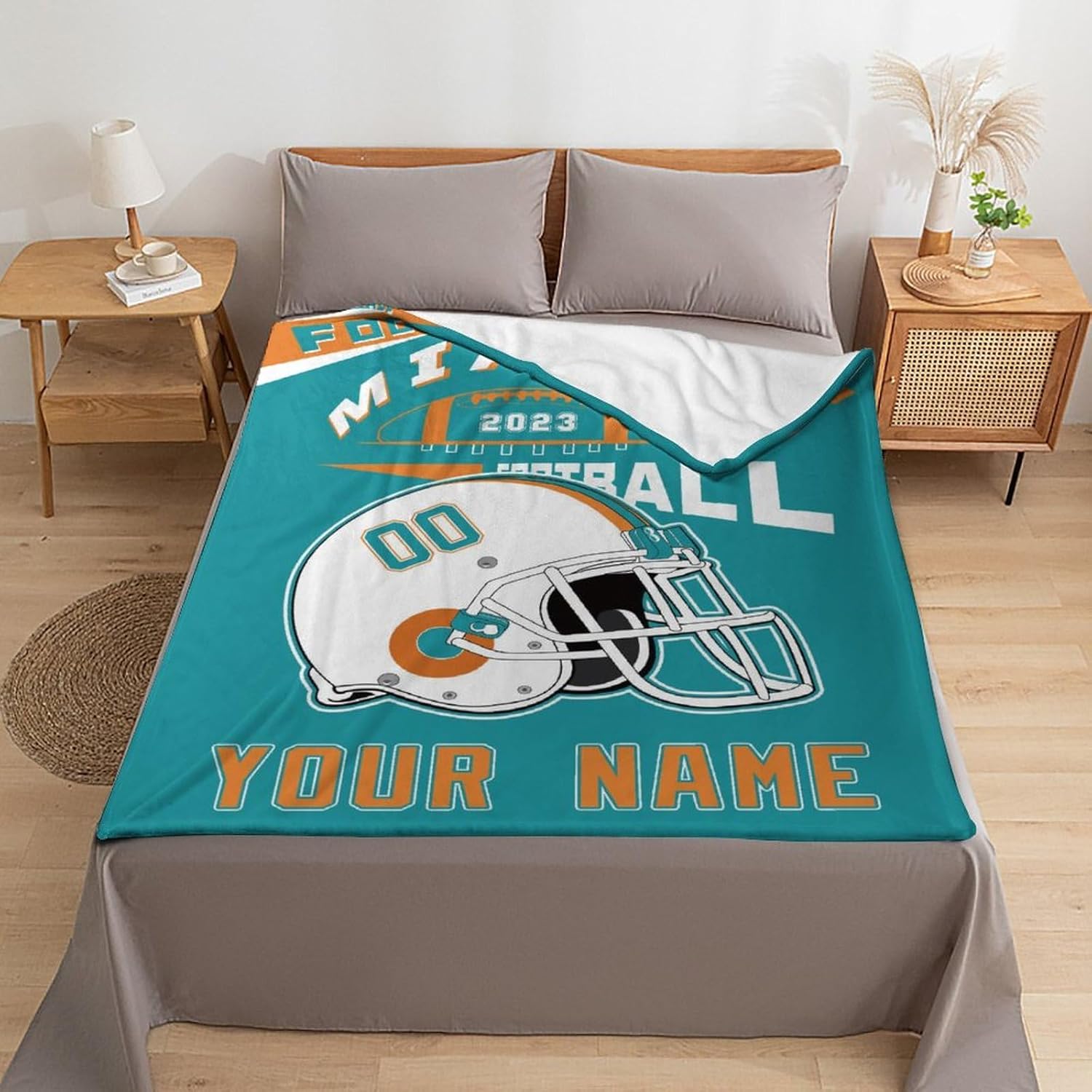 Manta de Miami con número de nombre, personalizable, regalos para fanáticos del fútbol para hombres, mujeres y niños